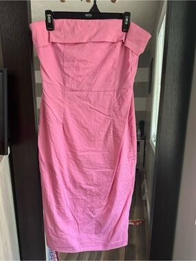 Pink Lily Strapless Fold-Over Hot Pink Midi Dress